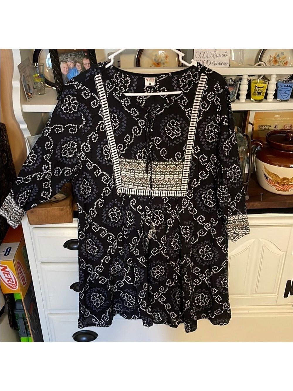 Yash Gallery, 4X, Black and White Patterned Blouse